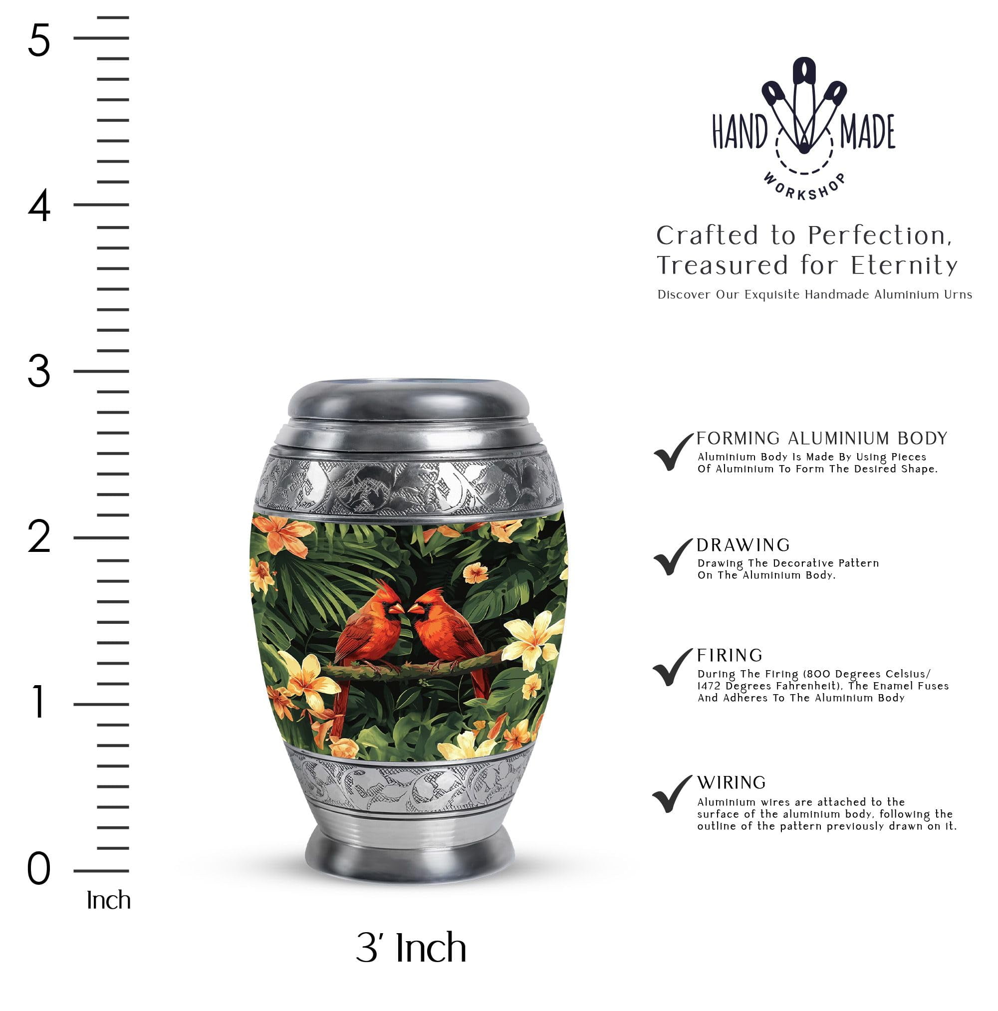 SUBSH Cardinal Urn Small - Mini Urns for Ashes - Funeral Urns for Human Ashes Adult - Funeral Urn - Memorial Urn - (3 inch Pack of 4)