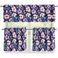 thumbnail image 1 of Colorful Hibiscu Kitchen Curtains Window Curtains Valance and Tier Set Modern Rod Pocket Short Tier Curtain for Bathroom Small Cafe Curtains for Decor Kitchen Window Curtains Over Sink, 1 of 5