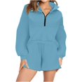 thumbnail image 1 of Puntoco Mujeres Casual Color Cremallera Solapa Dos Piezas Pantalones Cortos Jersey Manga Larga Sudaderas Conjuntos Puntoco Puntoco-8403, 1 of 5