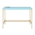 thumbnail image 2 of GZXS Minimalist 40" Home Office Desk with Charging Outlet, USB Port, Gold Legs, and Glossy MDF Top for Study or Workspaces (Light Blue), 2 of 7