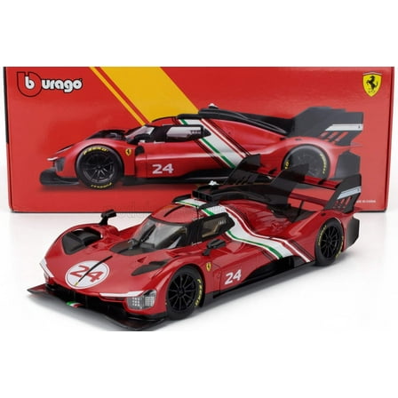 Bburago 2024 Ferrari 499P 3.0L Turbo V6 No 24 Modificata 2024 - Red Yellow Black 1:18