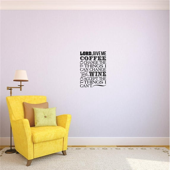 Custom Decals Lord, Give Me Coffee To Change The Things I Can And Wine To Accept The Things I Can't. Wall Art Size: 14x28 Inches Color: Black