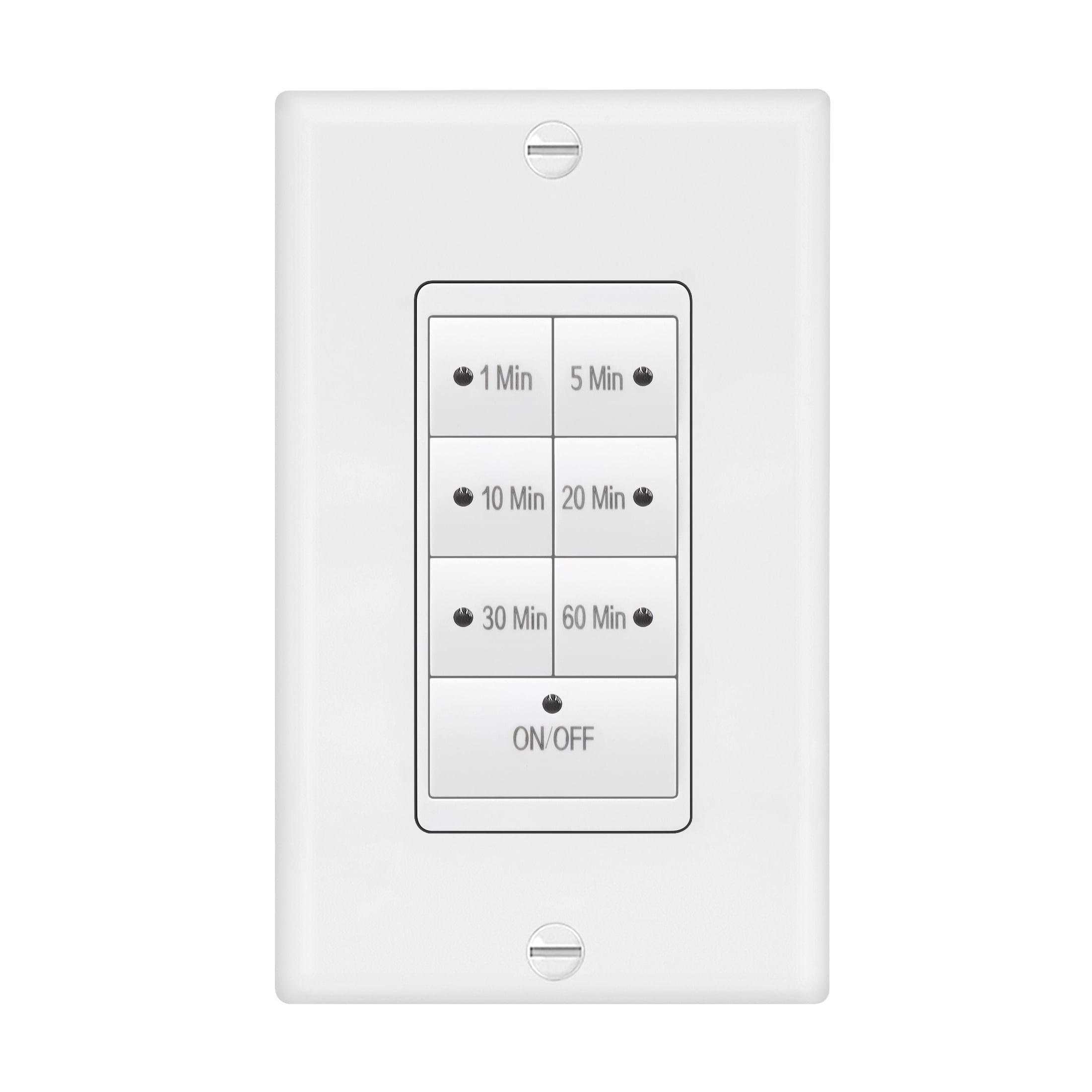 Maxxima 1875 Watt 7 Button Countdown Timer Switch - Maximum 60 Minutes Delay, 1/2 HP for Bathroom Exhaust Fans, Indoor Automated Lighting, Featuring LED Indicator Lights, Wall Plate Included