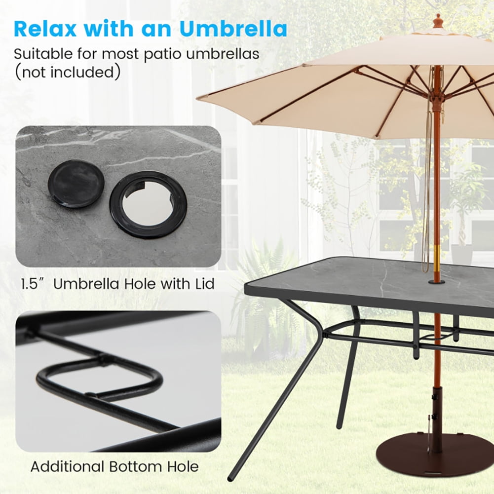 Aimee Lii 49 Inch Patio Rectangle Dining Table with Umbrella Hole, Outdoor Patio Furniture, Gray Aimee Lii 49 Inch Patio Rectangle Dining Table with Umbrella Hole, Outdoor Patio Furniture, Gray