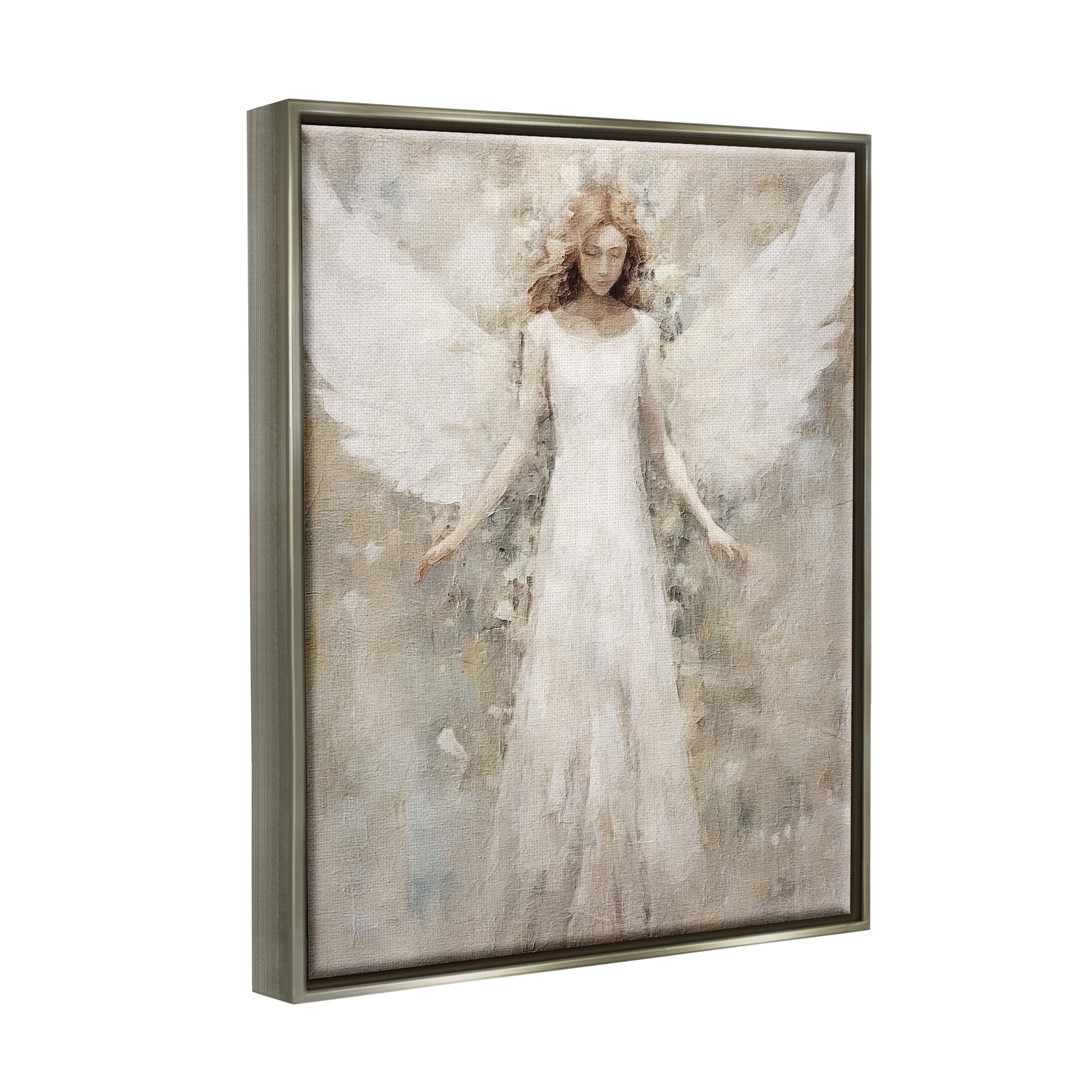Stupell Industries Soft Abstract Angel Abstract Painting Gray Floater Framed Canvas Art Print Wall Art, 25 x 31