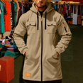 thumbnail image 4 of Mens Trench Coat Hoodie Long Jacket Full Zip Winter Business Overcoat Flannel Fleece Tunic Sweatshirt with Pockets, 4 of 7