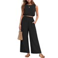 thumbnail image 2 of Stichou Two Piece Sets for Women Sleeveless Crop Top Wide Leg Pants Sweat Set for Women Tracksuits 2026 Summer Clothes Outfit Black M, 2 of 5