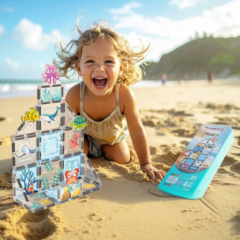 PicassoTiles Magnetic Tiles for Kids – 20 PCS Aquarium Marine