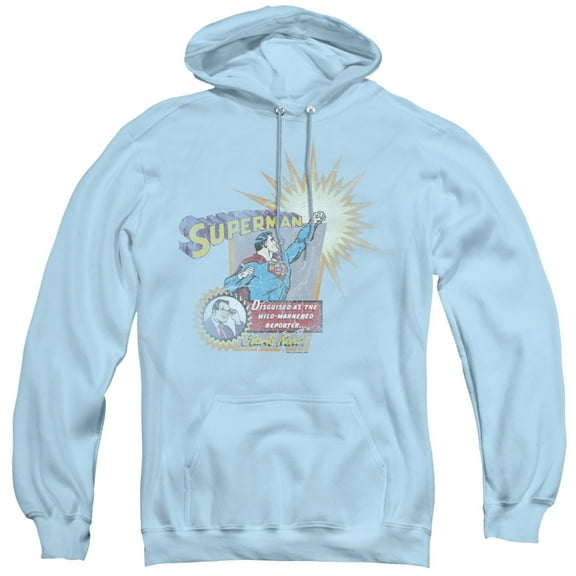 Superman Ingenious Disguise Adult Pullover Hoodie Sweatshirt Light Blue