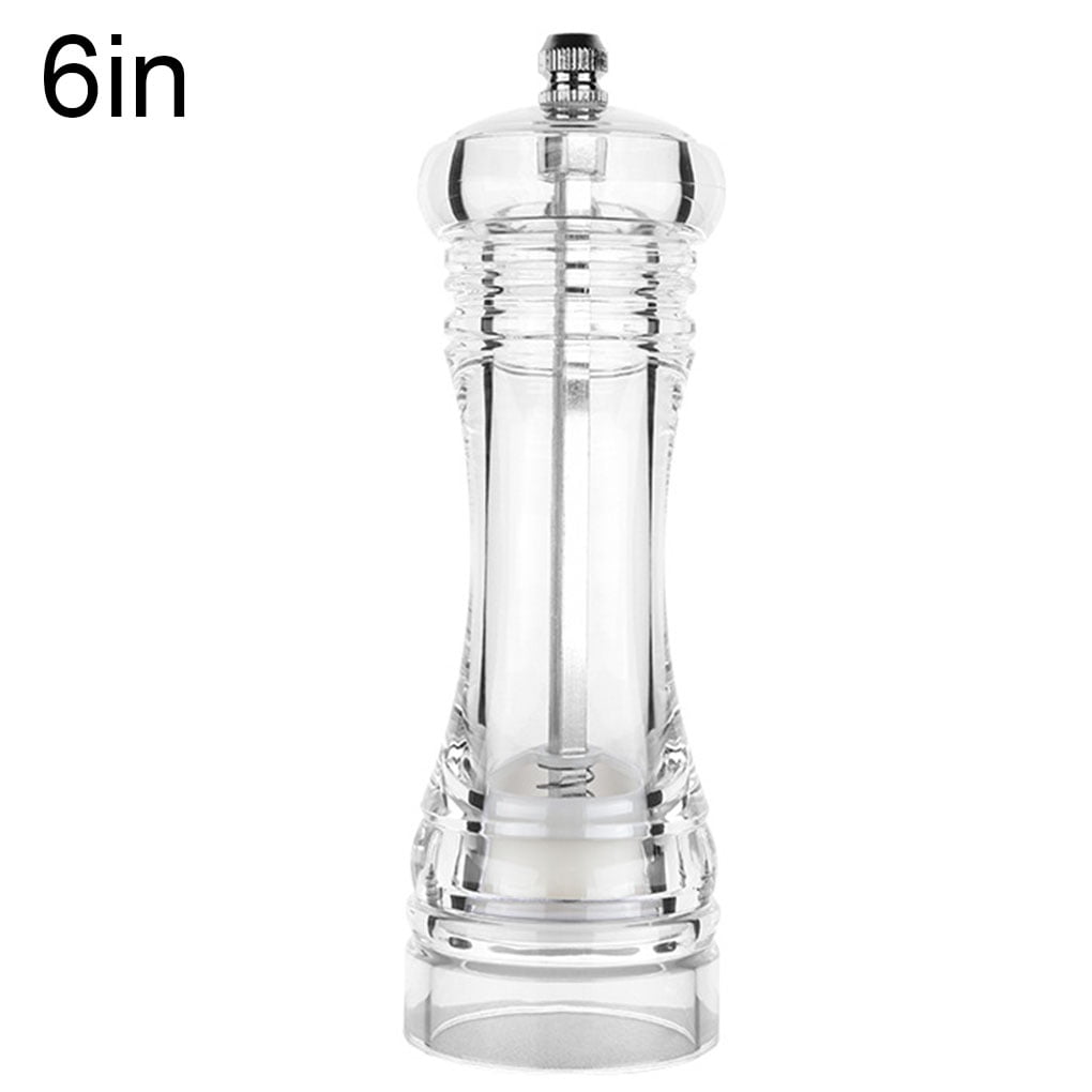 Acrylic Pepper Grinder Clear Ceramic Peppercorns Sea Salt Mill with Adjustable Coarseness, 6'