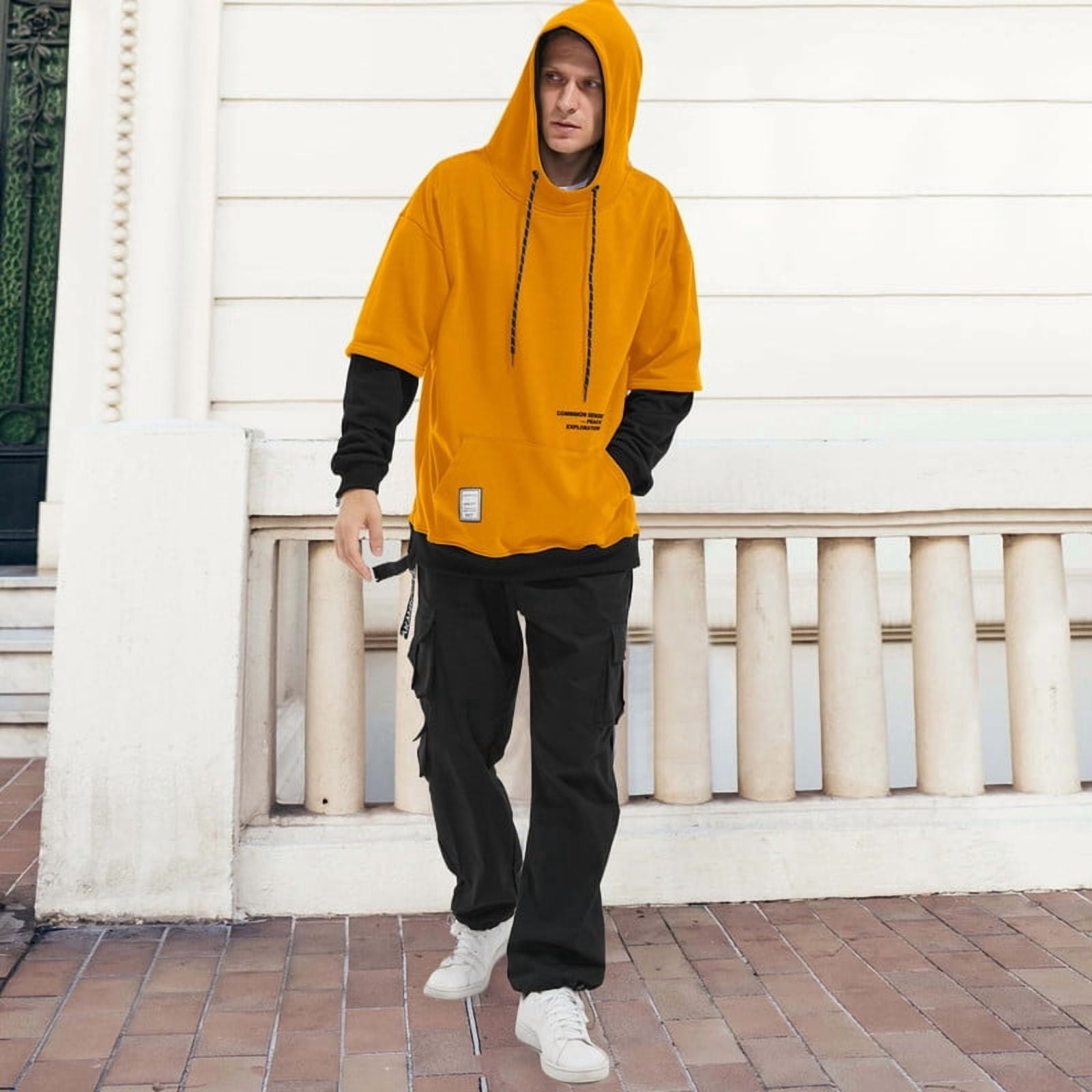 HISITOSA Mens Colorblock Hoodie Casual Patchwork Soft Cotton Pullover Tops Unisex japanese Hooded Sweatshirt with Design