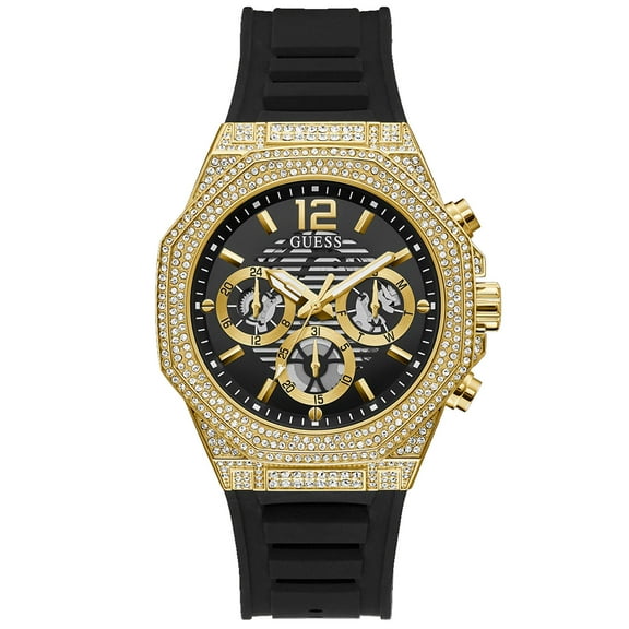 Guess Mens Momentum Black Gold Tone Multi-function