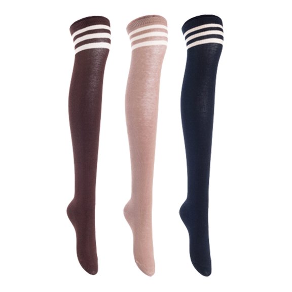 Lian LifeStyle Women's 3 Pairs Adorable Comfortable Soft Thigh High Over Knee High Cotton Socks, Size 6-9, JMYP1022 Coffee, Khaki, Navy