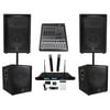 (2) JBL JRX212 1000w 12" DJ P/A Speakers+(2) 18" Sub+Powered Mixer+Wireless Mics