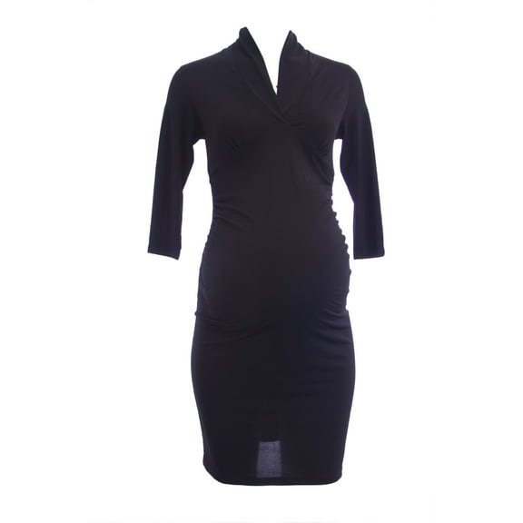 OLIAN Maternity Women's Ruched Sides 3/4 Sleeve V-Neck Dress X-Small Black