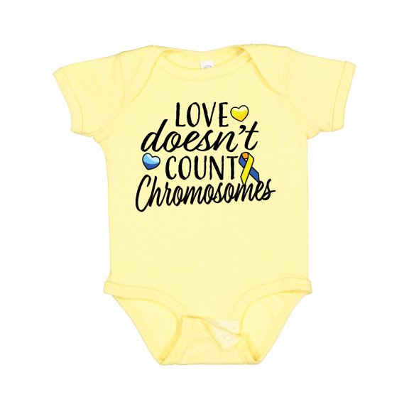 Inktastic Love Doesnt Count Chromosomes with Yellow and Blue Ribbon Boys or Girls Baby Bodysuit