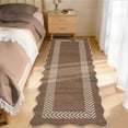 thumbnail image 3 of HIWEAVER Brown 2' x 6' Easy Jute Runner for Kitchen Non Slip Stain Resistant Scalloped Indoor Outdoor Throw Carpet Non Shedding Modern Geometric Mat for Hallway Outdoor Patio Rug, 3 of 6