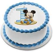 Baby Mickey Mouse 1st Birthday Candle Edible Cake Topper Image ABPID51271