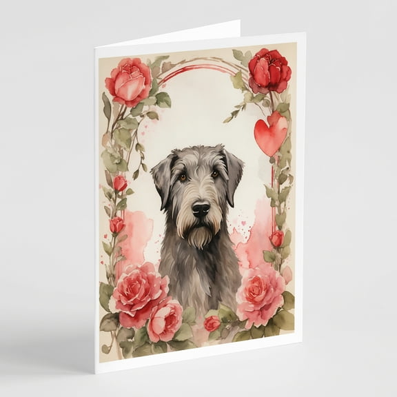 Irish Wolfhound Valentine Roses Greeting Cards Pack of 8 7 in x 5 in