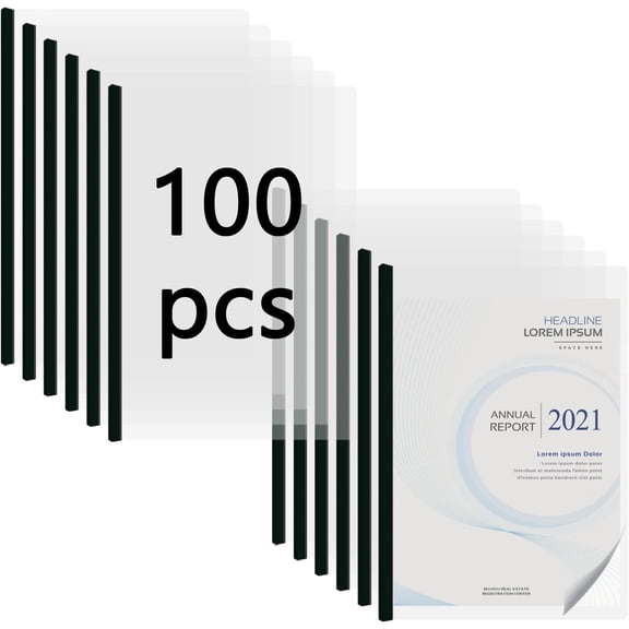100 Pack Clear Report Covers with Sliding Bars, Plastic Report Folder Presentation File Folders Binder Resume Covers Document Binder for Business, 30 Sheet Capacity