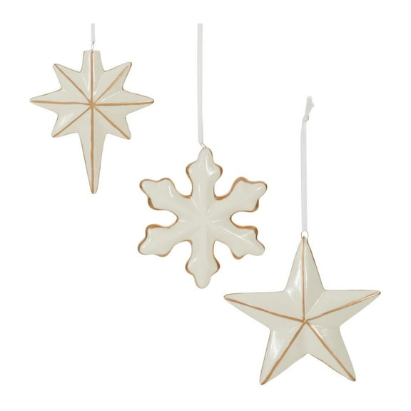 Melrose Star and Snowflake Christmas Ornaments - 4" - Cream and Gold - 6ct