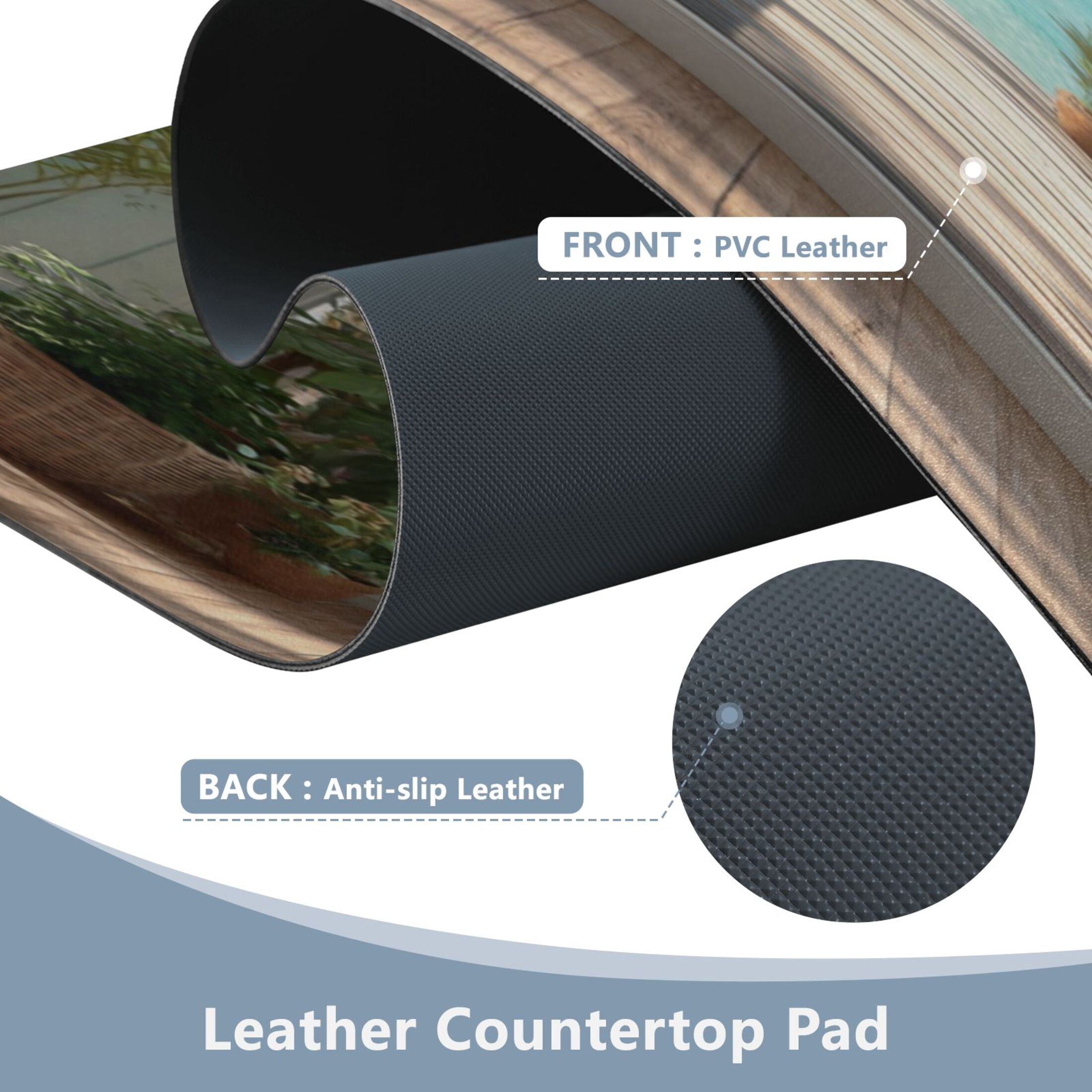 Leather Desk Pad Protector Mouse Pad Laptop Desk Mat Non-Slip Waterproof for Office and Home Giant Golden Whale Palm Trees and Ocean