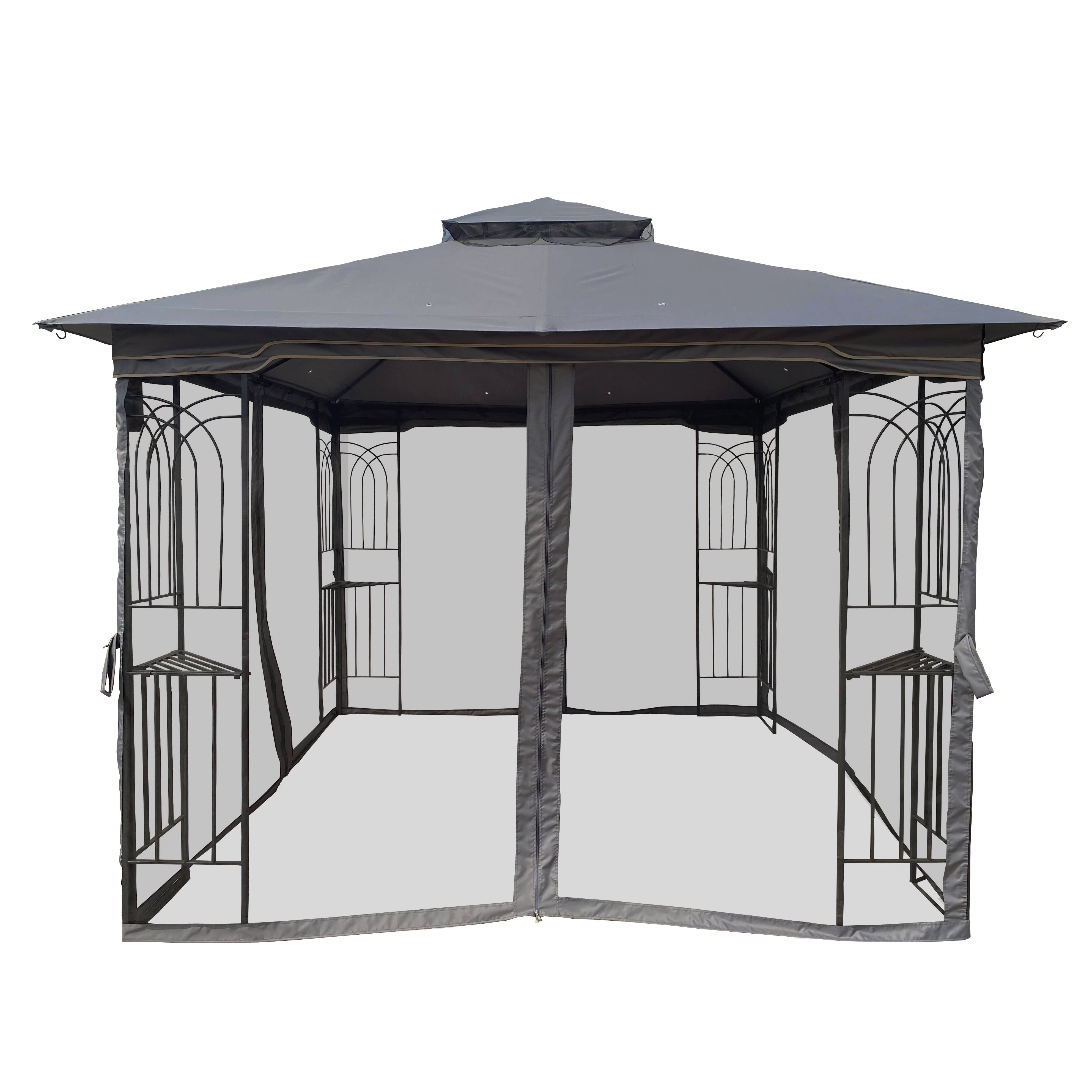 10' x 10' Outdoor Canopy Gazebo With Ventilated Double Roof And Mosquito net,Gray