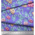 thumbnail image 2 of Soimoi Purple Japan Crepe Satin Fabric Leaves & Peony Floral Print Fabric by the Yard 42 Inch Wide, 2 of 3