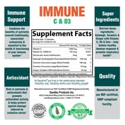 Sandhu's High Strength Immune C & D3 Supplement Capsules, Complete Immune Support, 1000mg, 180 Ct