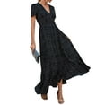 thumbnail image 4 of Women Short Sleeve Slit Dress Deep V-neck Ruffled Hem One-piece, 4 of 9