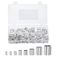 thumbnail image 1 of Unique Bargains Aluminum Crimping Loop Sleeve 8 Size 3/64''-1/4'' Double Ferrule for Wire Rope Cable Line End, Silver 322pcs, 1 of 7
