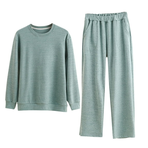 successthop Mens Pajamas Fleece Thick Long Sleeve Tops with Full Pants Winter Fall Keep Warm Solid Loungewear