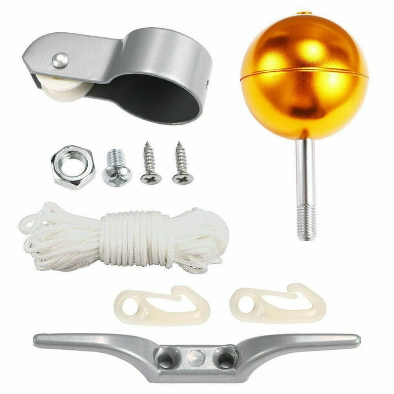 2Z Quality Flag Pole Parts Repair Kit Dia Truck Pulley Gold Ball Cleat  Clips Rope 