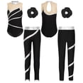 thumbnail image 6 of LiiYii Kids Girls Gymnastics Ballet Dance Leotard Metallic Striped Bodysuit with Leggings Figure Silver&Black 12, 6 of 7