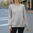 thumbnail image 4 of XPMWRP Women's Solid Color Half Zip Sweatshirt 3/4 Sleeve Loose Fit Casual Fashion Pullover Tops Spring Fall Sweatshirt Gray S, 4 of 6