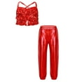 thumbnail image 2 of Lejafay Girls Jazz Dance Costume Sets Glitter Metallic Crop Top Pants with Tiered Ruffles Cross Back for Performance Red 10, 2 of 6