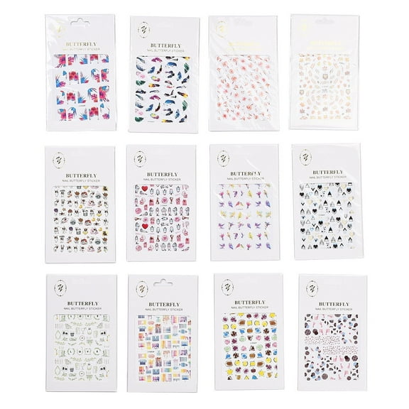 Nail Decals Stickers Flower Butterfly Feather Fruit Self-adhesive Nail Art Supplies for Woman Girls DIY Manicure Design Mixed Patterns 102x80x0.4mm
