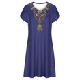 thumbnail image 4 of Puntoco Vestido De Mujer Verano Estilo Étnico Estampado Casual Suelto Manga Corta Cuello Redondo Azul Marino Xl,Regalos Para Mujer Joven, 4 of 5