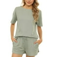 thumbnail image 1 of Ensemble de Pyjama en Tricot Gaufré pour Femmes, Haut à Manches Courtes et Shorts, Vêtements de Nuit avec Poches, 1 of 6