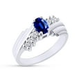 thumbnail image 3 of Oval Shape Natural Diamond And Simulated Blue Sapphire In 14K White Gold Over 925 Sterling Silver Ring Size 9.5, 3 of 4