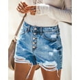 thumbnail image 1 of Women Vintage Denim High Waist Rolled Hem Jeans Shorts, 1 of 4