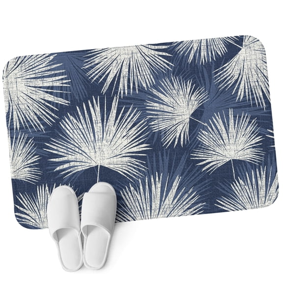 Area Rug for Bedroom, Navy Blue Palm Leaves Coastal Absorbent Non Slip Washable Rug, Summer Tropical Botanical Low Profile Living Room Carpet Runner for Coffee Table, Home Office Decor, 47x63 In