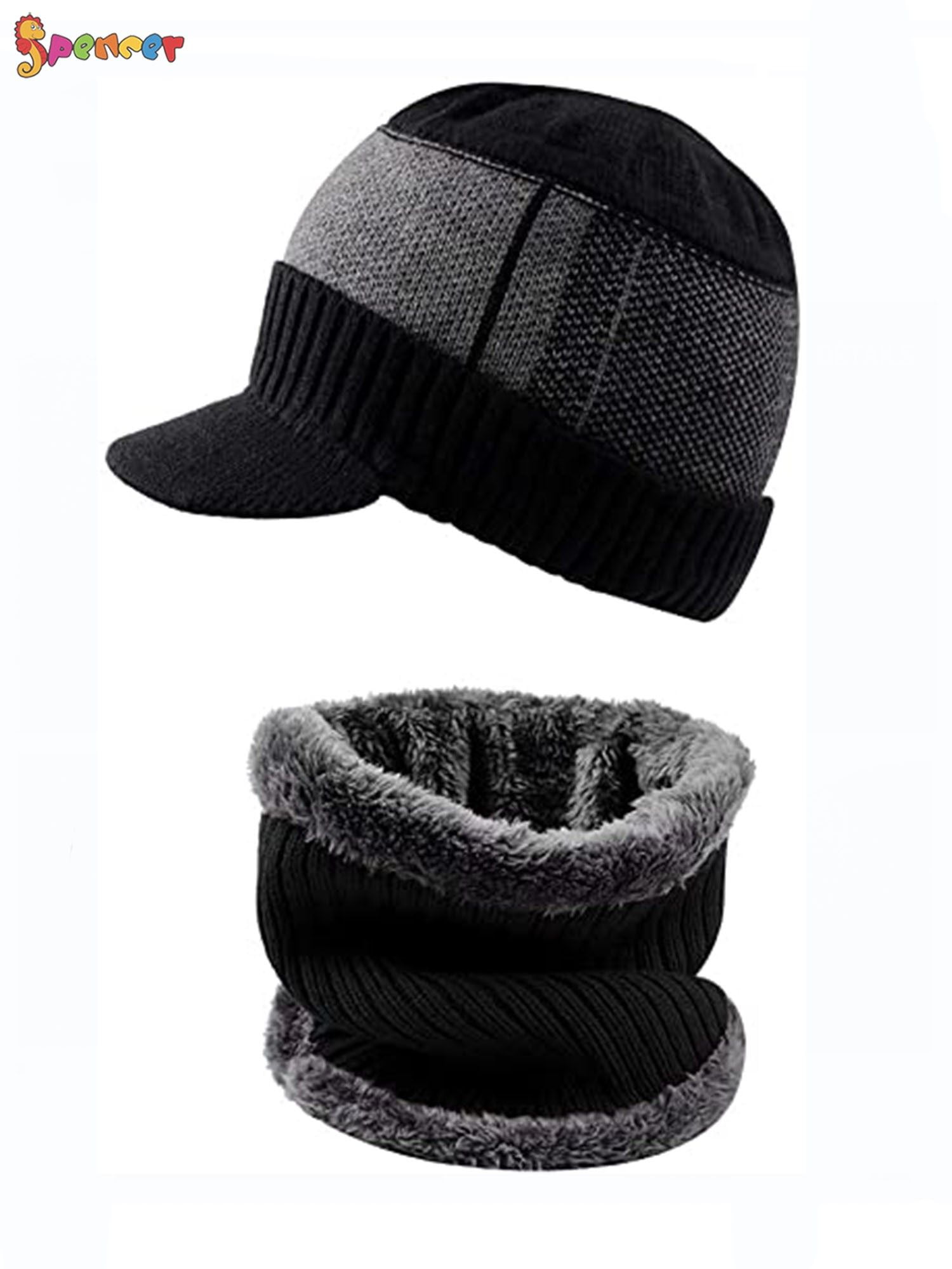 Spencer 2Pcs Men Women Winter Hat Knit Cable Visor Beanie Spencer 2Pcs Men Women Winter Hat Knit Cable Visor Beanie