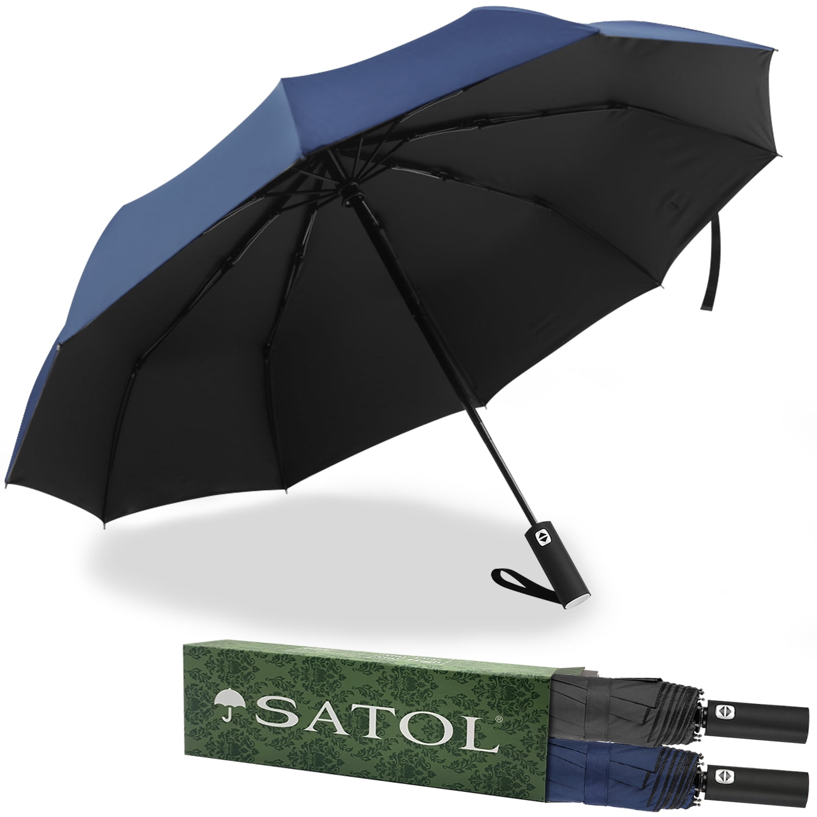 T2Raiwy 2-Pack of 46-Inch Large Golf Umbrellas, 10-Rib Automatic Opening and Closing, Black and Blue