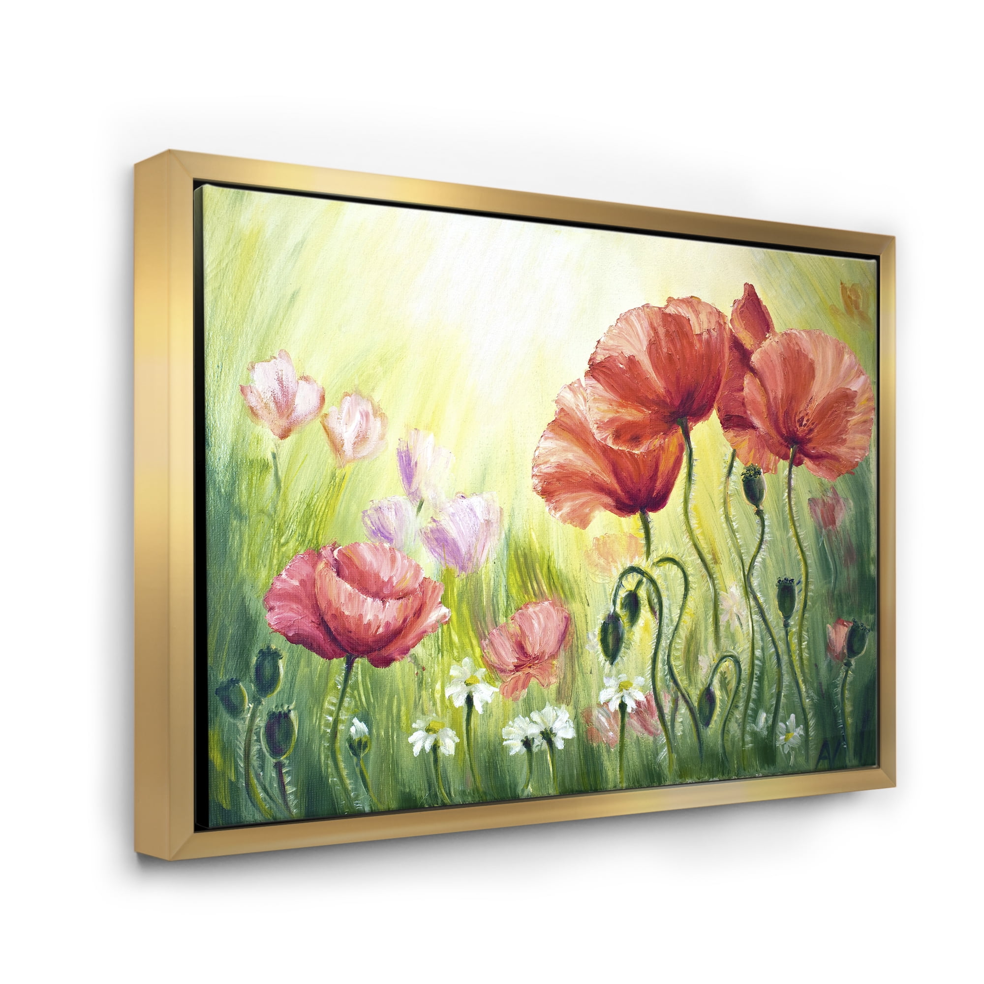 Designart 'Blossoming Red and Purple Poppies In The Morning I' Traditional Framed Canvas Wall Art Print