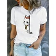 thumbnail image 1 of Women's Casual Short-Sleeve T-Shirt with Cute Anime Cat & Humorous Comic Print - White Round Neck Tee, Machine Washable, Unique Gift for Anime Fans, Anime Accessories, 1 of 6