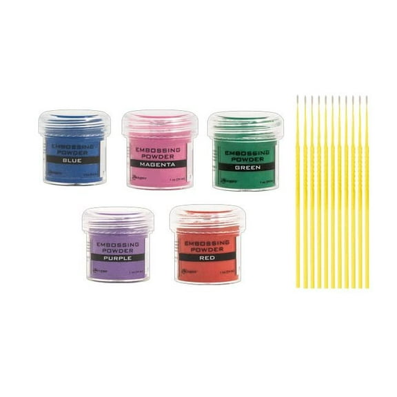 Ranger Embossing Powder Bundle - Blue, Magenta, Green, Purple and Red - 1 oz Jars - Use with Ranger Embossing Inks and Accessories - with Trebbies Detail Sticks
