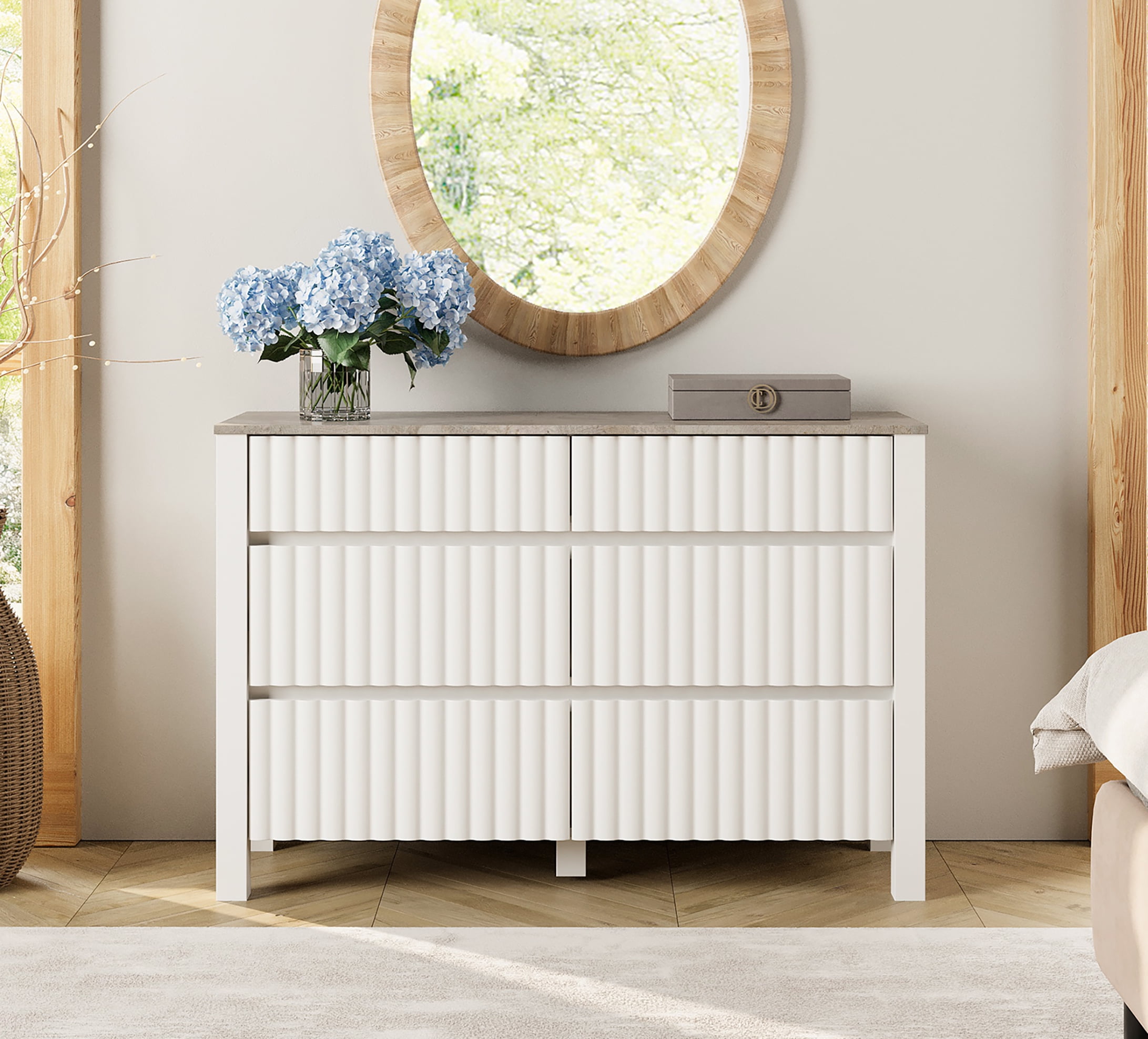 WAMPAT White Baby Dressers for Bedroom with 6 Drawers，Modern Wood Chests Dressers Storage