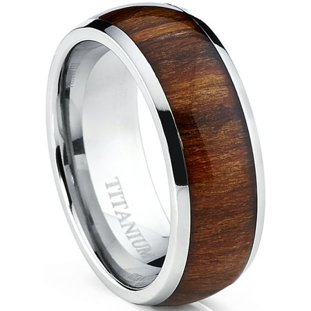 Men's Titanium Ring Wedding Band, Engagement Ring with Real Wood Inlay, 8mm Comfort Fit Sizes 6 to