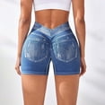 thumbnail image 5 of Holzkary Womens Scrunch Butt Lifting Shorts Faux Denim Gym Booty Shorts Seamless High Waist Workout Yoga Biker Jean Shorts scrunch butt shorts Blue M, 5 of 8